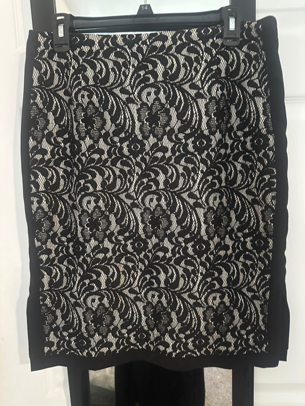 Worthington Black Lace Overlay Pencil Skirt with Cream Underlay